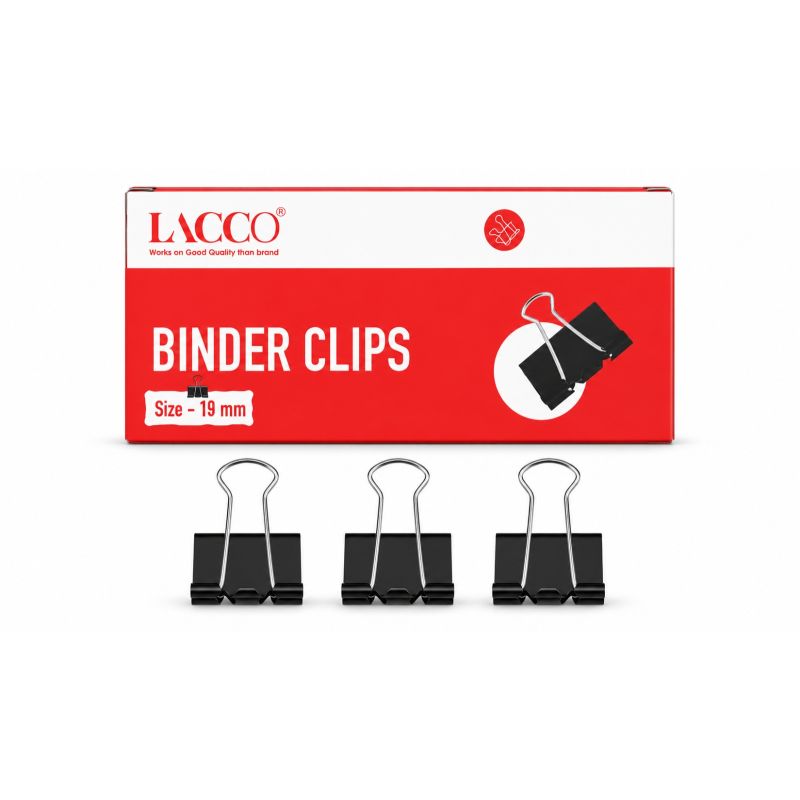 LACCO Binder Clips 19mm – Pack of 48 Pcs | Premium Black Metal Paper Binder Clips | Strong Office Clips for Documents, Files, School & Home Organization