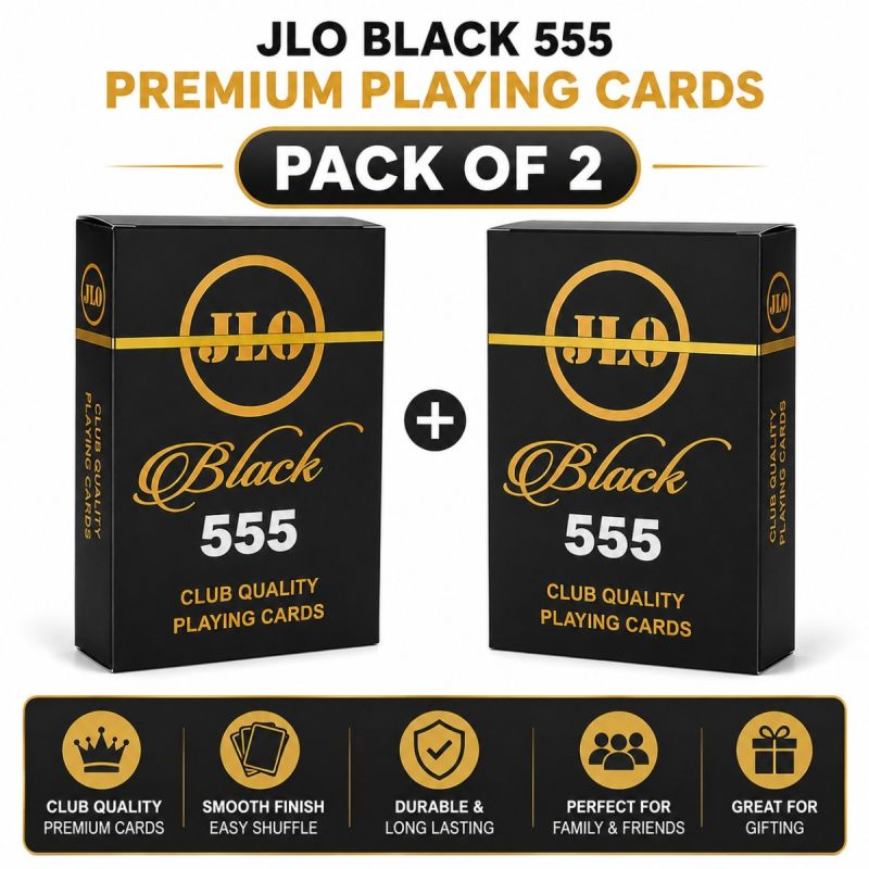 JLO Black 555 Premium Playing Cards | Club Quality Waterproof Card Deck | Smooth Finish | Family, Party & Casino Style Card Game pack of 2