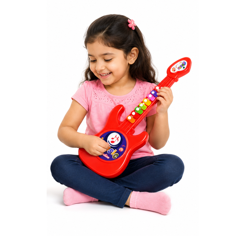 Toy Guitar Xylophone for Kids – Bright Red Musical Instrument Toy with Colorful Keys, Educational Music Toy for Boys & Girls (3+ Years)
