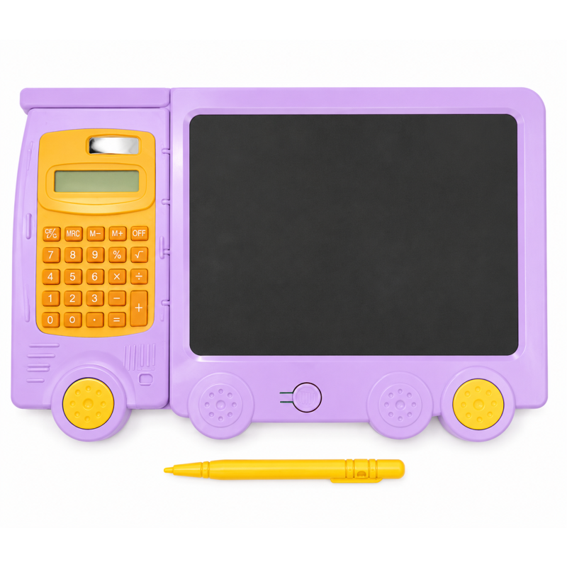 Kids LCD Writing Tablet with Calculator – Colourful Purple Drawing & Writing Board with Stylus Pen, Reusable Erasable Screen, Educational Learning Toy for Boys & Girls 3+ Years