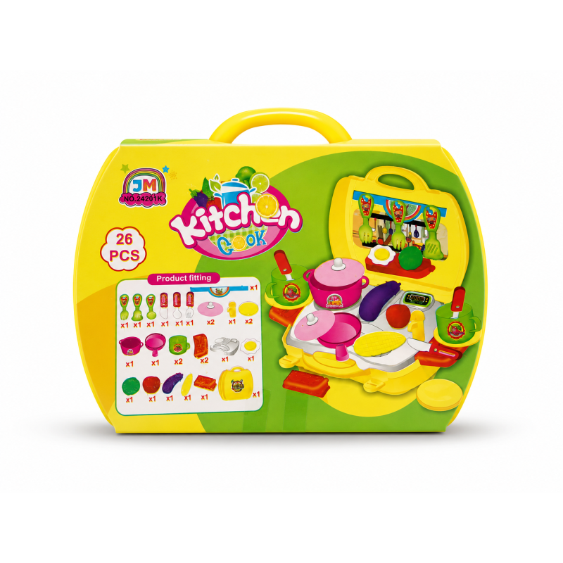 Kids Kitchen Toy Set 26 Pieces | Portable Pretend Play Cooking Set with Suitcase | Mini Kitchen Accessories for Boys & Girls 3+ Years | Educational Role Play Toy