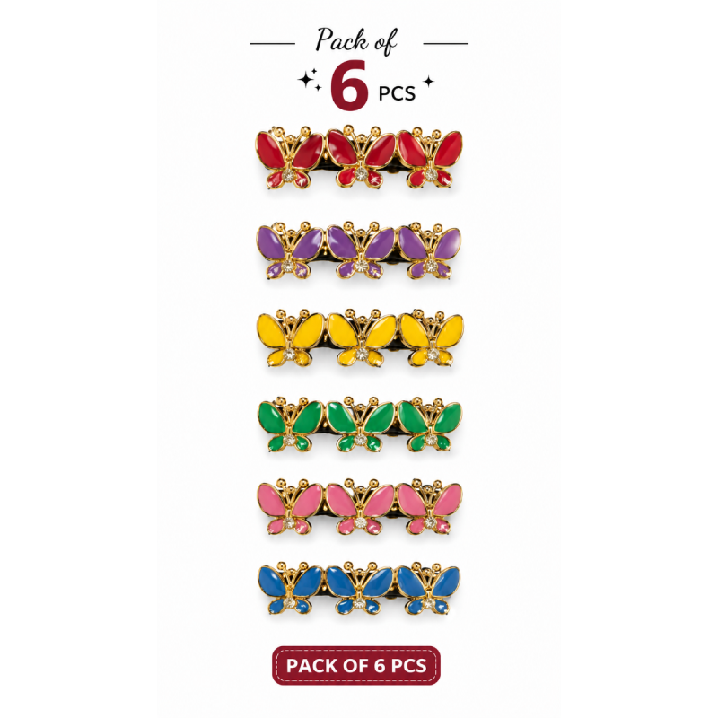 Gold Butterfly Hair Clips for Women & Girls | Gold-Framed Colorful Butterfly Hair Barrettes | Elegant Metal Hair Clip | Pack of 6 PCS