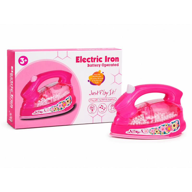 Toy Electric Iron for Kids – Battery Operated Pretend Play Iron with Light & Sound, Mini Household Role Play Toy for Boys & Girls (Pink, 3+ Years)
