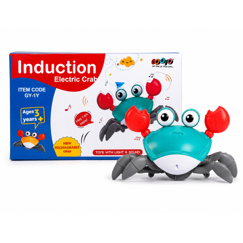 Rechargeable Musical Walking Crab Toy for Kids with LED Lights & Obstacle Avoidance | USB Charging Cartoon Electric Crab Toy for Boys & Girls